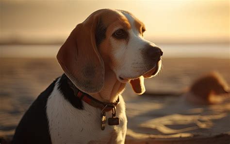 Premium AI Image | Beagle is sitting on the beach professional ...