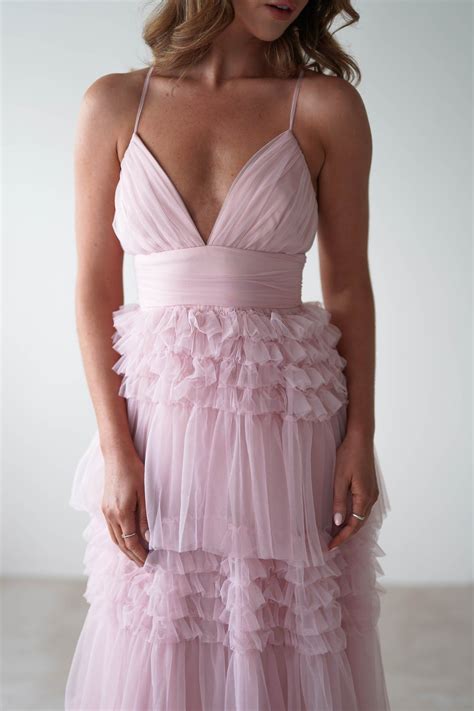 Madeleine Tulle Layered Maxi Dress | Pink | Light pink bridesmaid