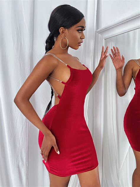 SHEIN SXY Velvet Chain Detail Backless Cami Dress | SHEIN South Africa