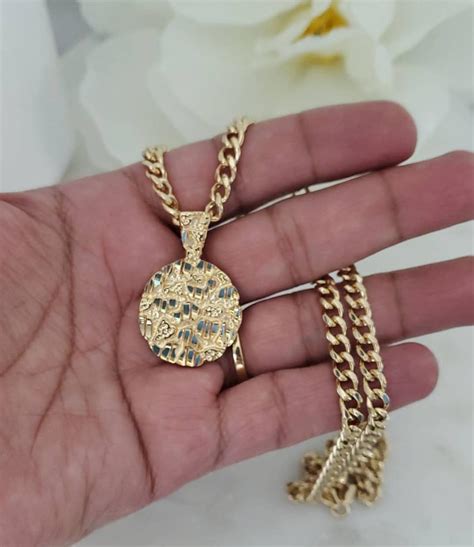 Gold Nugget Necklace, Gold Nugget Chain, Round Nugget Necklace, 14k ...