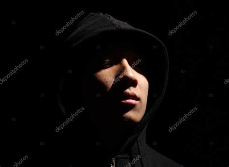 Monochrome picture of a guy in a hood — Stock Photo © cozyta #6043045