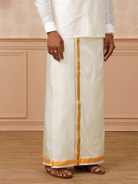 men pure silk cream    jari border double layer dhoti upasana