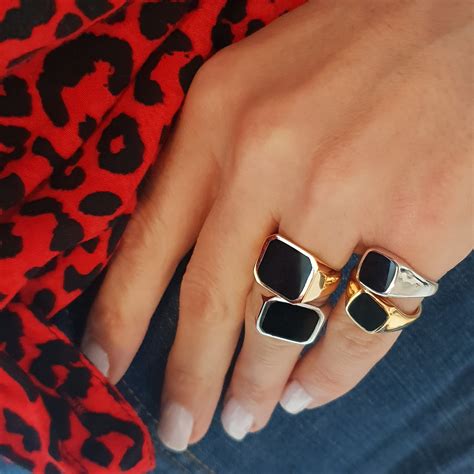 18K Black Onyx Ring Onyx Square Ring Everday Delicate Stone - Etsy