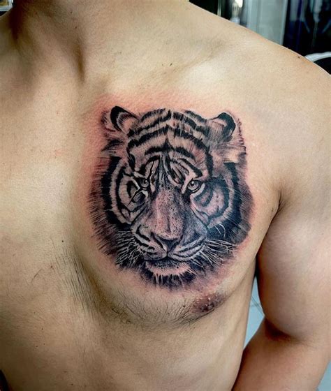 Tiger Face Chest Tattoo