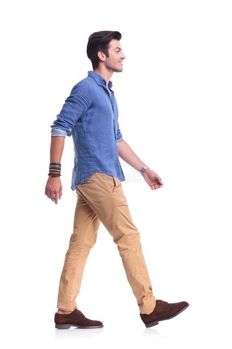person walking white background side view
