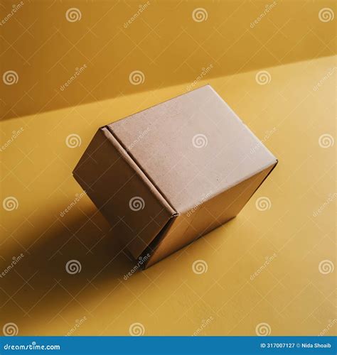 Simple, Functional Tilted Cardboard Box on a Yellow Surface, Closed Lid