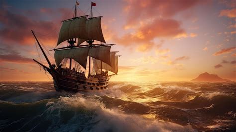 Premium AI Image | Illustration of Christopher Columbus' ship crossing ...
