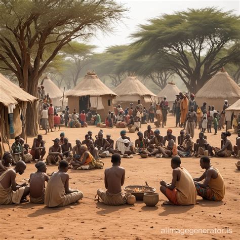 African Villagers Socializing in Traditional Attire | AI Image Generator