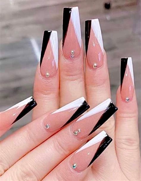 Kima white and black nails glue on nails french nails aesthetic nails