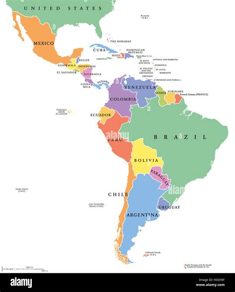 Latin America single states political map. Countries in different ...
