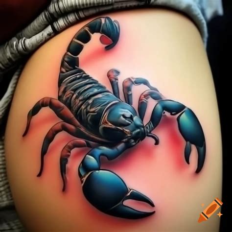scorpion tattoo thigh bold symbol  strength  protection