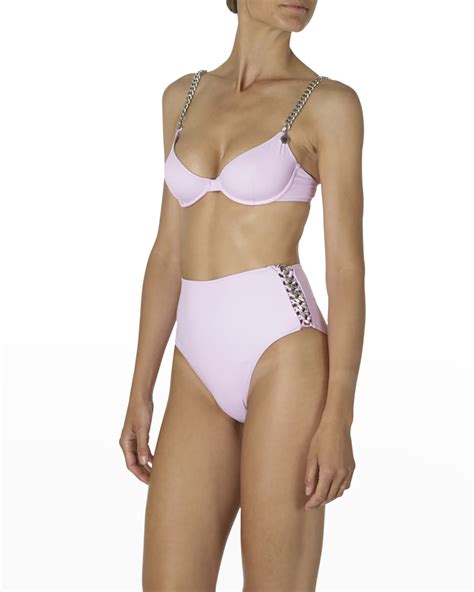 Stella McCartney Falabella Chain High-Waist Bikini Bottoms - Recycled