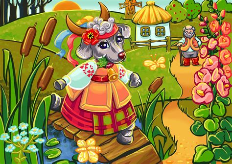 Иллюстрация Коза-Дереза скетч для пазла в стиле 2d, детский,