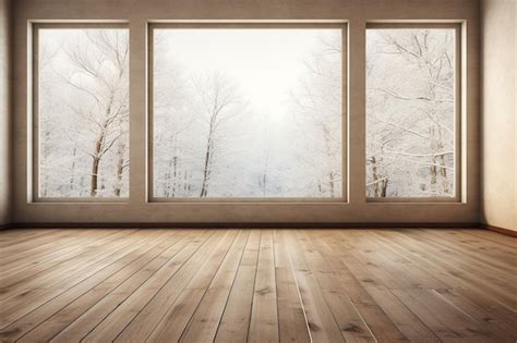 Premium AI Image | Winter Window View and Wooden Floor Generative By Ai