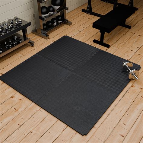 interlocking gym floor mats rubber home workout mats black