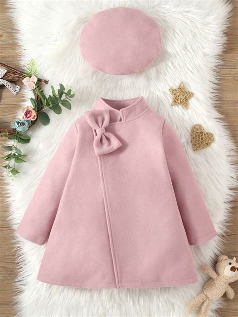 Toddler Girls Bow Front Overcoat & Hat | SHEIN USA | Baby clothes girl ...