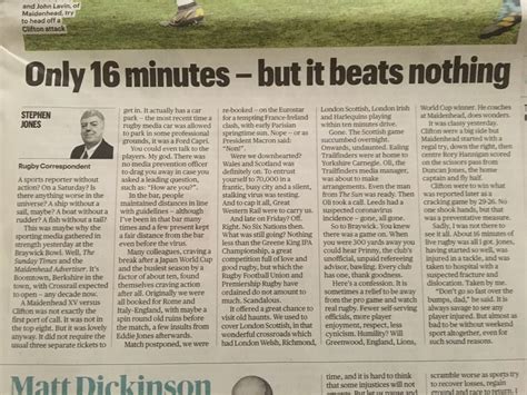 Nice piece from Stephen Jones about rugby away from the virus-affected ...