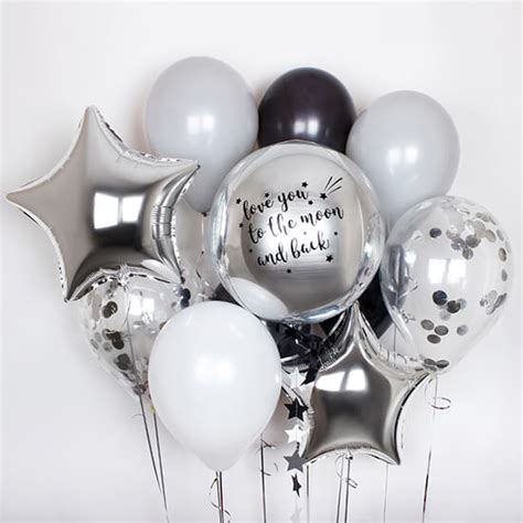 Шарики мужчине на День рождения «Белое серебро» - WOWBalloons.com.ua