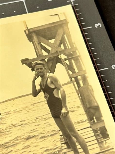1930s Beefcake Muscle Man SWIMSUIT Bulge Antique Gay Int Snapshot PHOTO