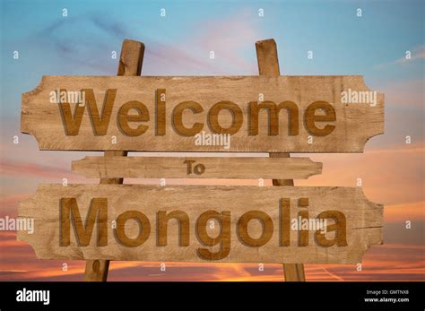 Welcome to Mongolia sign on wood background Stock Photo - Alamy