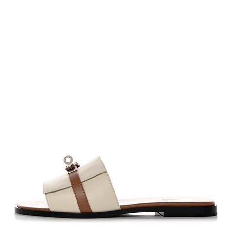 HERMES Calfskin Giulia Sandals 40 Beige Glaise Rose Perle 1288304