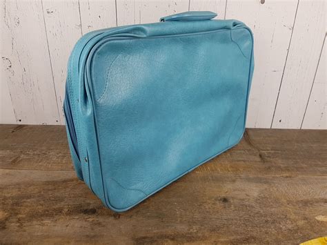 Vintage Blue Leather Suitcase Luggage Suitcase Travel Bag | Etsy