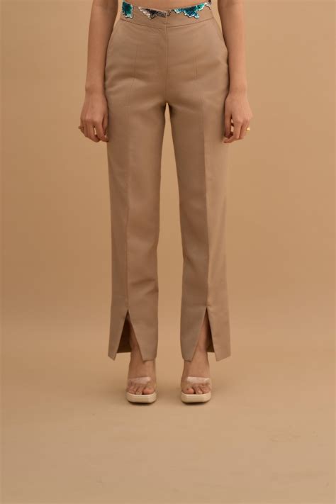 EMBRIODERED ANKLE SLIT STRAIGHT PANTS – Nashional Permit