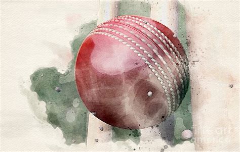 Cricket Ball Striking Wickets Watercolor Digital Art by Allan Swart