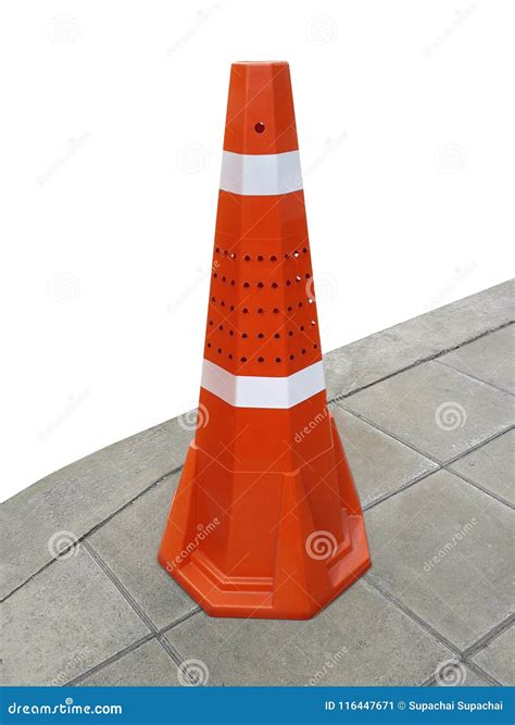 Traffic Cone On The Sidewalk Isolated On White Background Stock Image