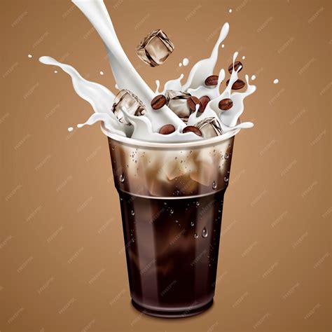 Premium Vector | Isolated cold latte with milk pouring down into ...