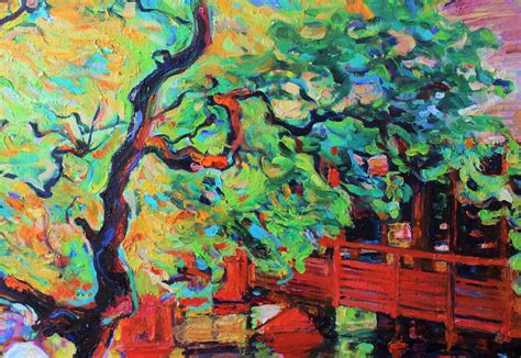 Elena Georgieva - Japanese Garden - Landscape Oil Painting Blue Yellow