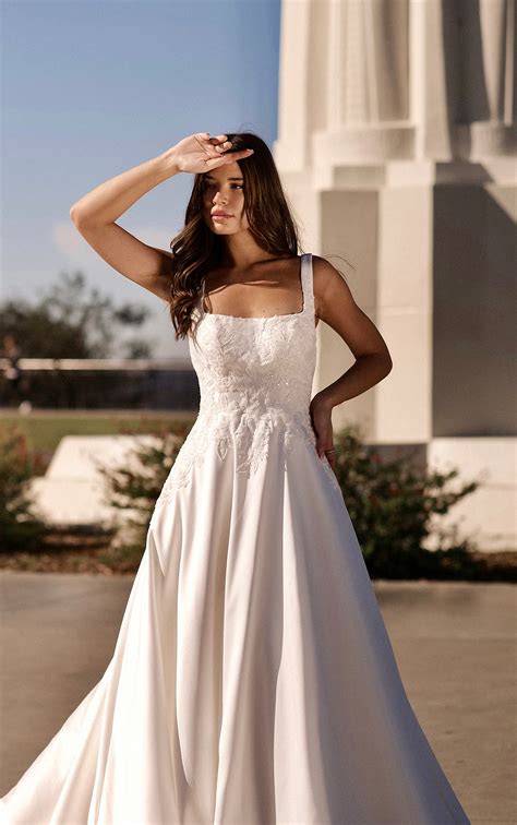 Stella York Mikado Square Neck A-Line Wedding Dress with Pockets