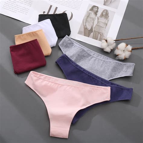 Finetoo Women Sexy T-back Panties Solid Color Cotton Underwear Girl