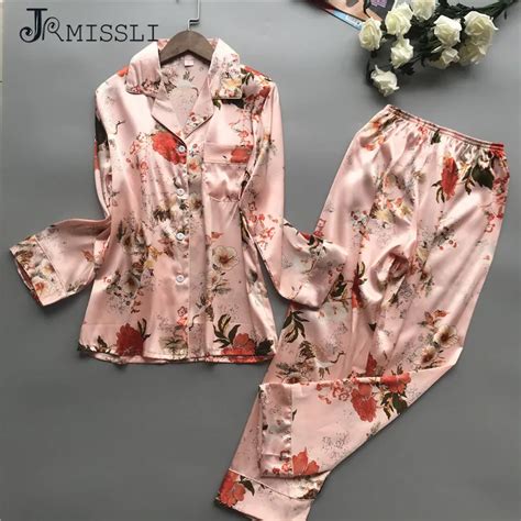 JRMISSLI атласная пижама женская пижама с цветами наборы Весенняя ...