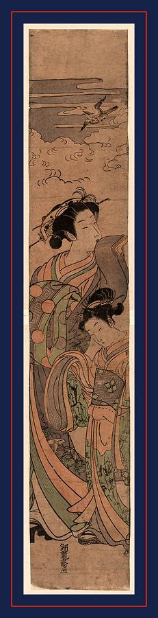 Hototogisu O Kiku Yujo To Kamuro Drawing by Koryusai, Isoda (1735-90 ...