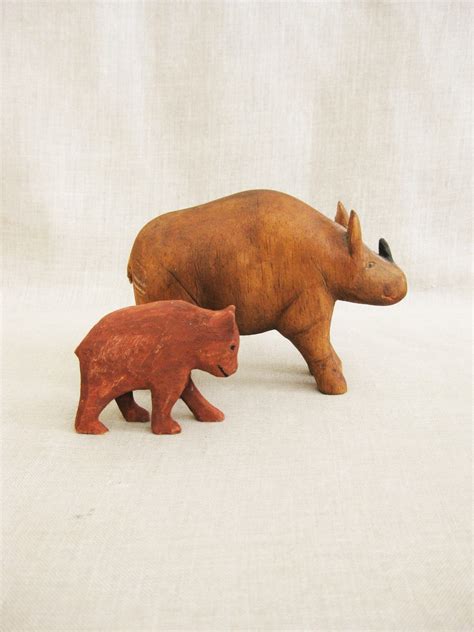Vintage Folk Art Animal Wood Carvings Rhinoceros Bear Cub - Etsy