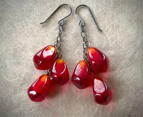 Pomegranate Seed Earrings Fruit Earrings Glass Pomegranate - Etsy