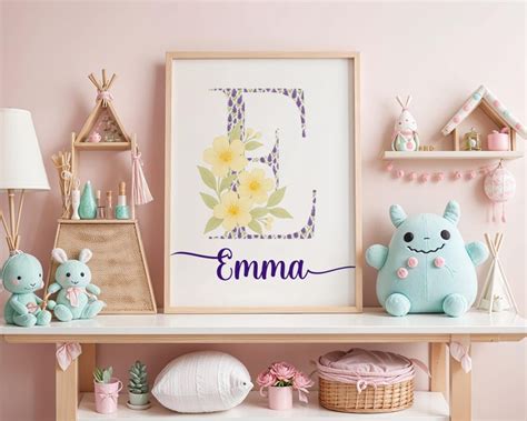 floral letter   print personalized girl nursery decor digital