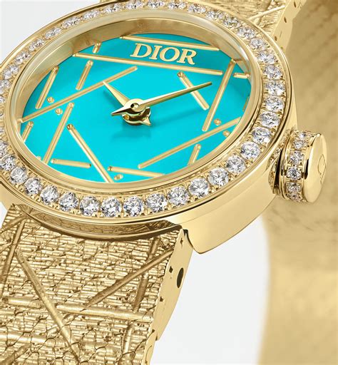 La Mini D My Dior 直徑 19 毫米，黃金、藍綠色釉漆和鑽石 | DIOR