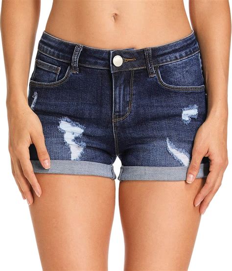 hocaies womens juniors mid rise jean shorts folded hem denim shorts