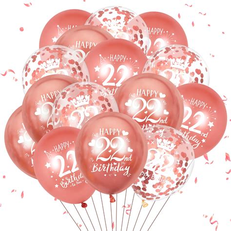 Amazon.com: 22nd Latex Birthday Balloons, 15 Pcs Rose Gold Happy 22nd ...