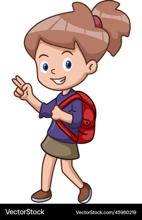 Cute school girl cartoon with peace sign Vector Image