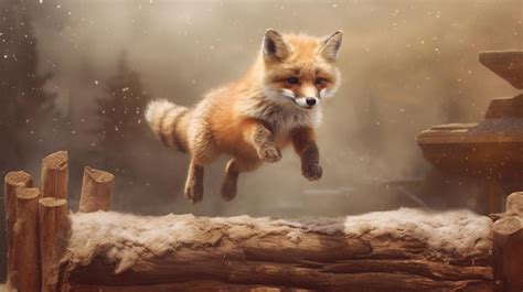 Premium AI Image | A fluffy fox cub jumping over obstacles AI generated