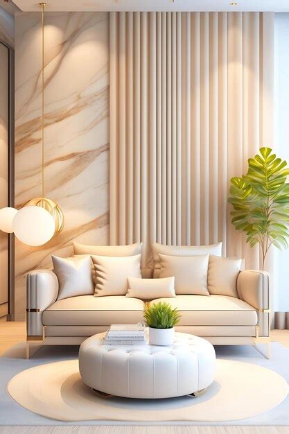Premium AI Image | Modern luxury beige wall living room cream suede ...