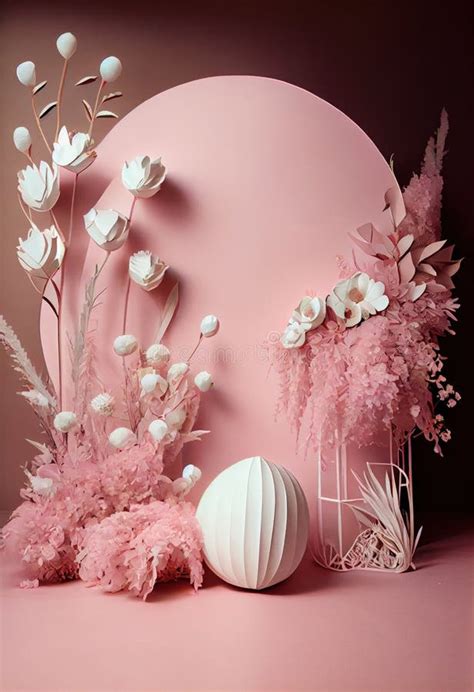 Pink Studio Backdrop Decorated with Dried Flowers Stock Illustration ...