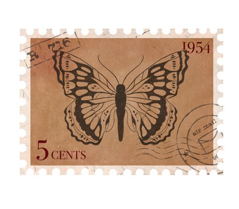 Vintage Postage Stamp with Butterfly. Retro Printable post stamp ...