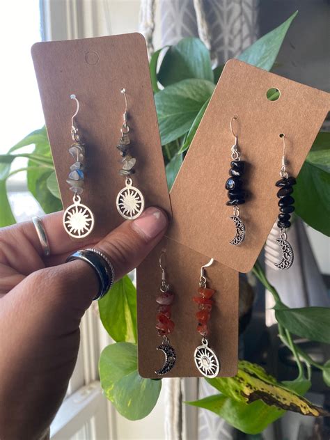 Sun and Moon Dangle Crystal Earrings, Dangle Earrings, Gemstone