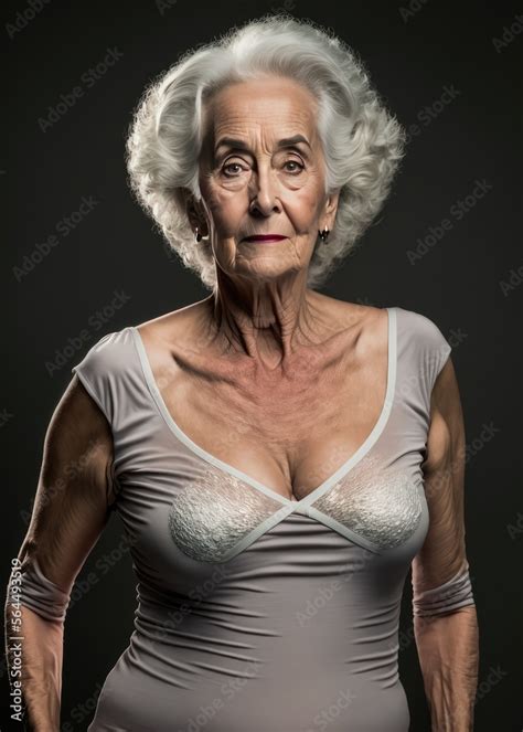 Old lady posing in fine silk lingerie. generative AI Stock Illustration