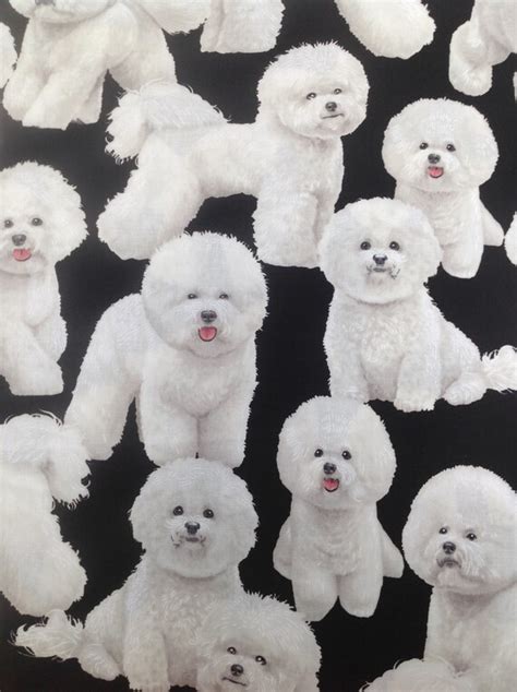 Per Yd. Bichon Frise White Dogs on Black 100% Cotton by | Etsy