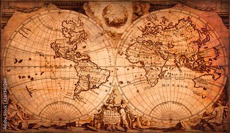 Very old world map, decorated, vintage or retro. Stock Photo | Adobe Stock